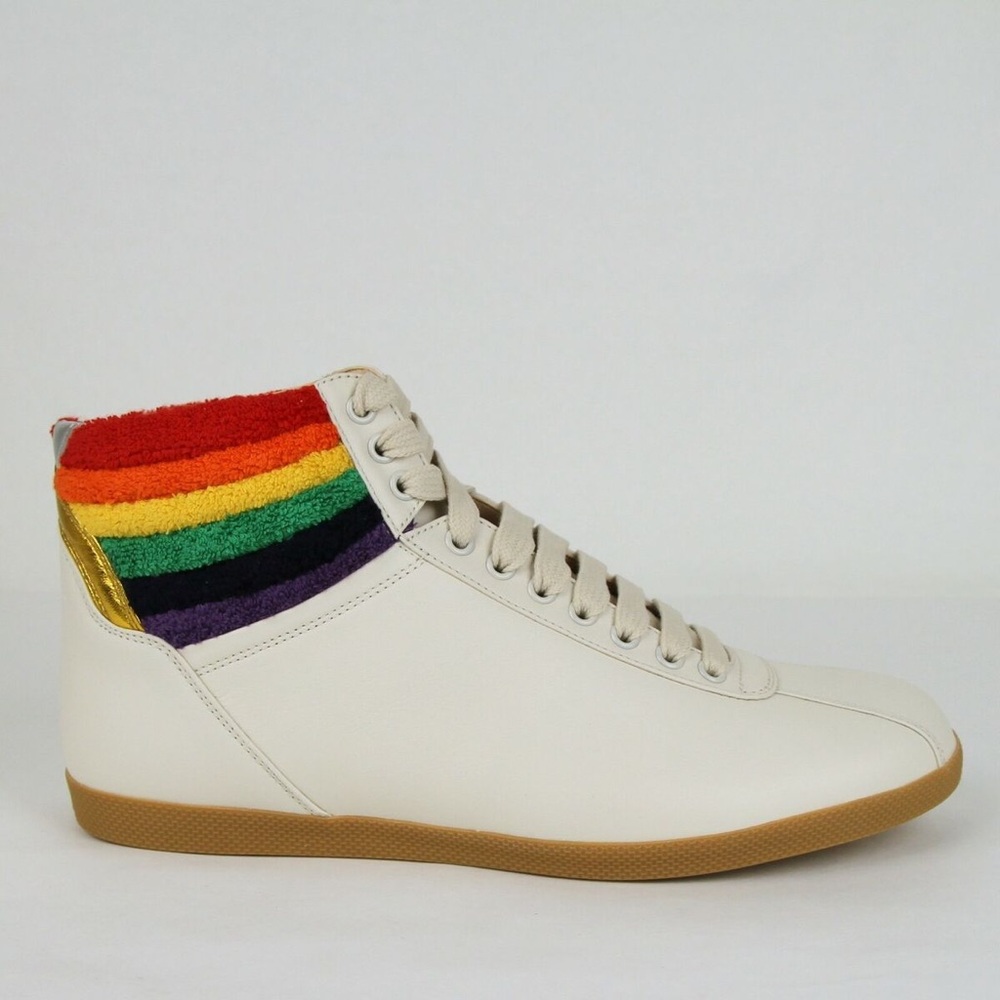 Gucci Cream High-Top Sneakers with Rainbow Detail